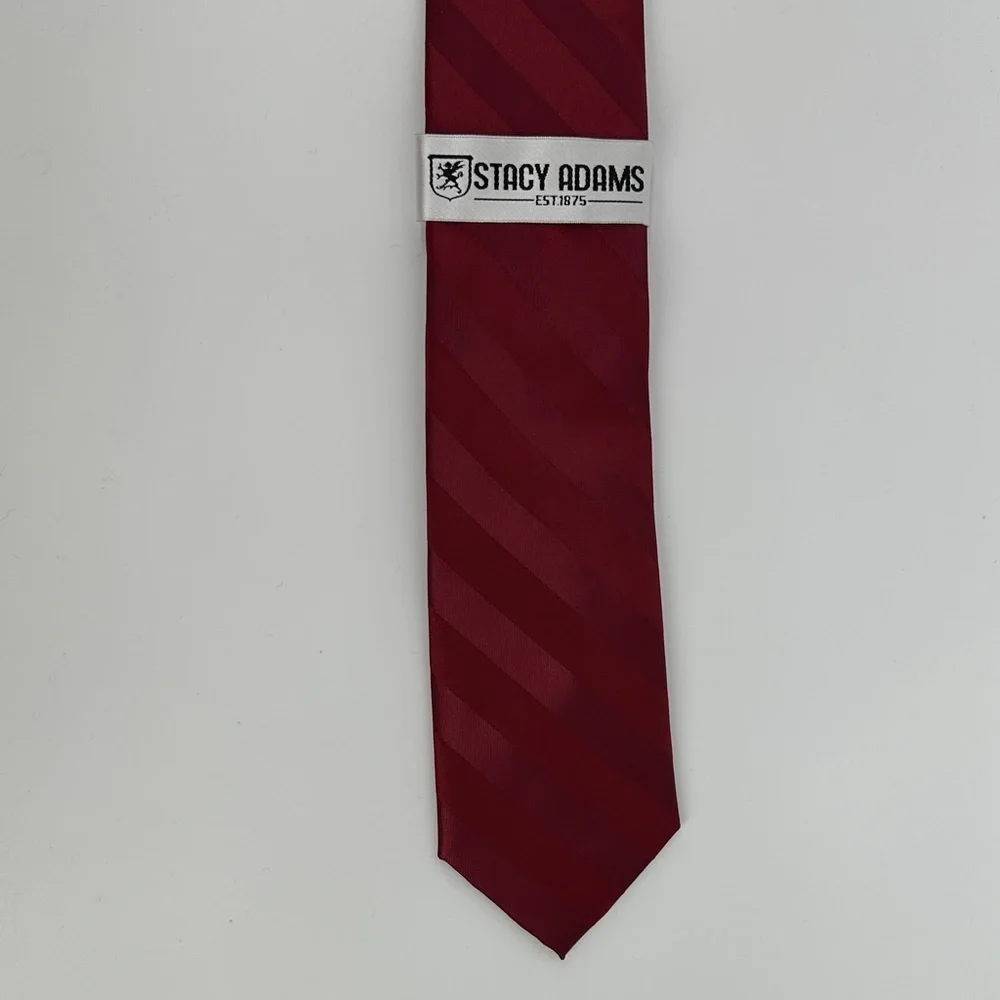 Stacy Adams Rich Burgundy and Red‎ Striped Satin Tie and Pocket Square